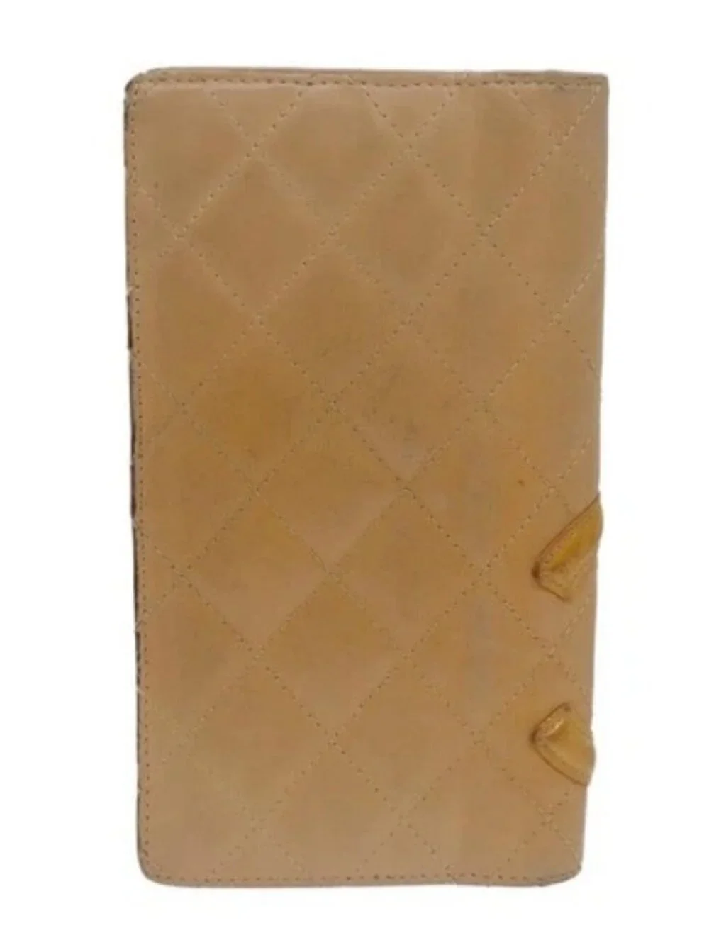 CHANEL Cambon Line Matelasse Long Wallet Leather Beige CC Auth bs16763